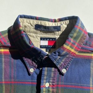 Mens Size Large Vintage Tommy Hilfiger Button Down Blue Plaid Multicolored